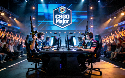 CSGO Major赛事比赛场景，展示FPS电竞巅峰对决