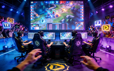 DOTA2国际邀请赛TI比赛场景，展示顶级战队激烈交锋